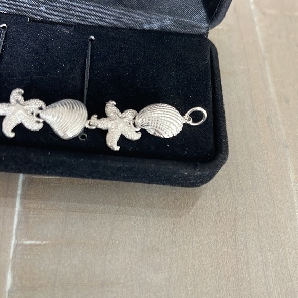Sterling Silver 925 Beachy Textured Sea Life Shell Starfish Link Bracelet 7.5" - Picture 6 of 10